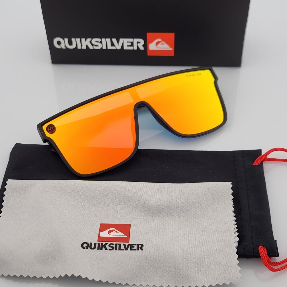 Quiksilver Shield Sunglasses Black Frame Flash Orange Mirror Lens SciFi NEW